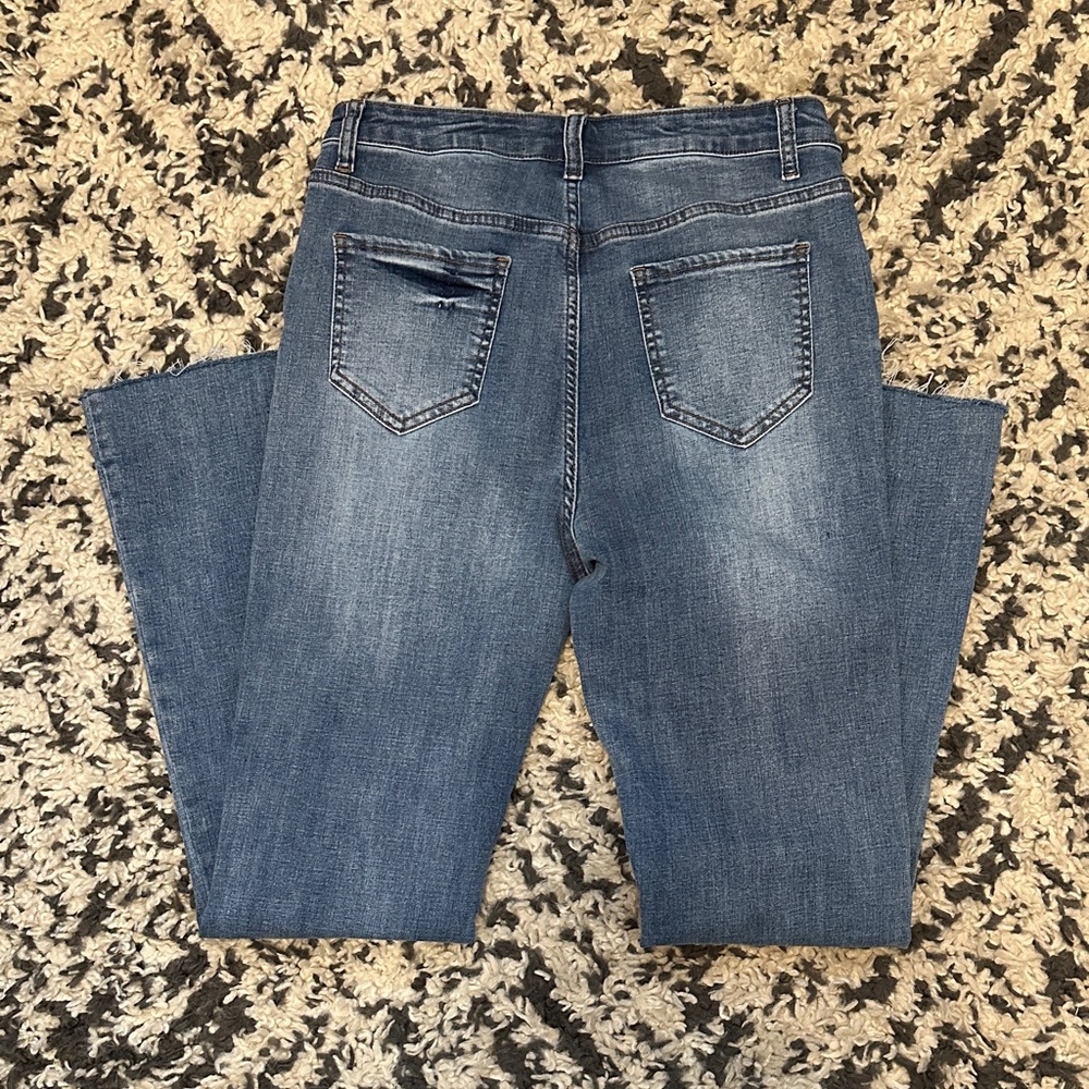Stylish Distressed Blue Flare Jeans - Picture 3 of 3
